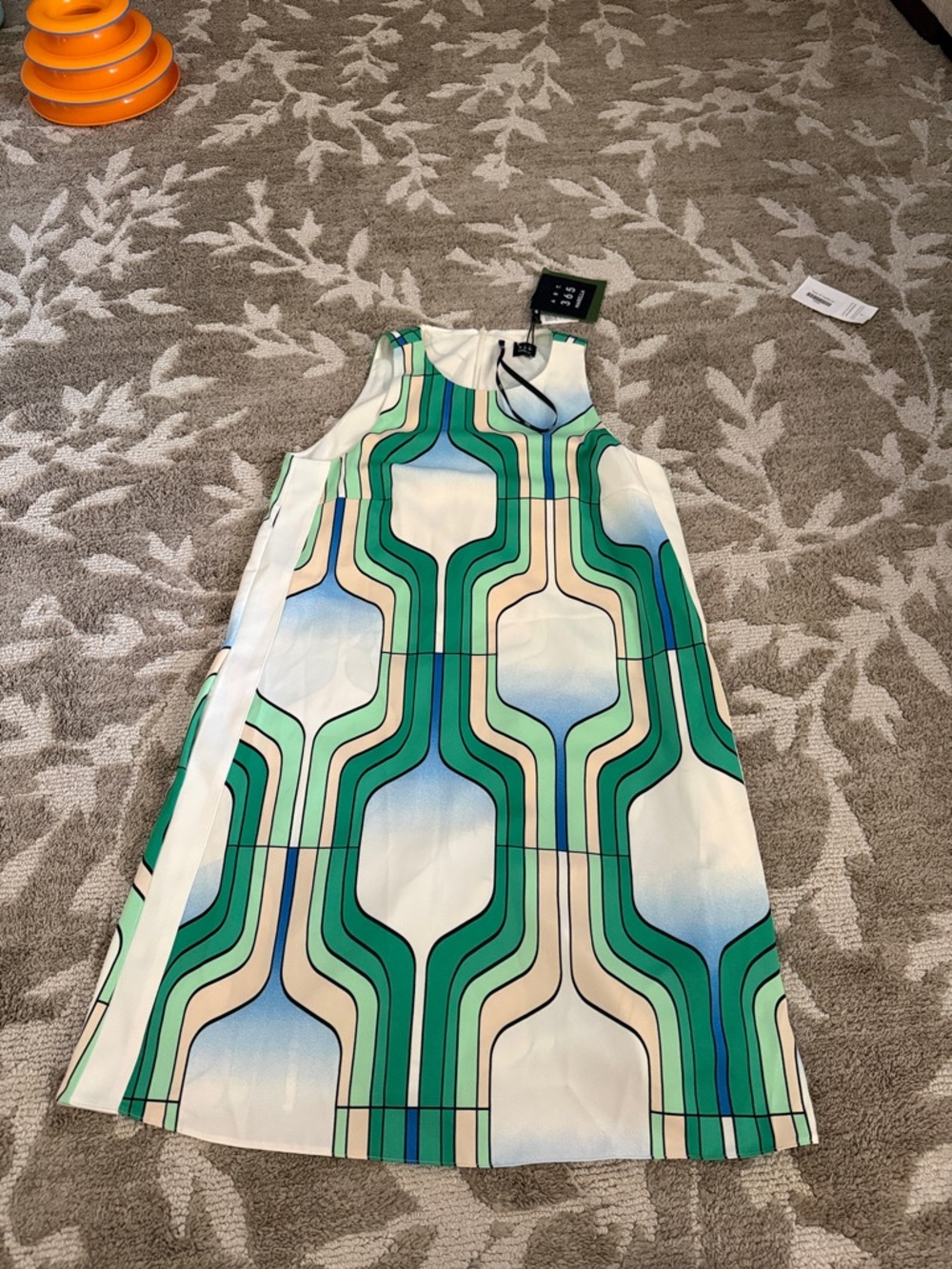 Ladies Retro Geometric Green & Cream A-Line Dress NWT